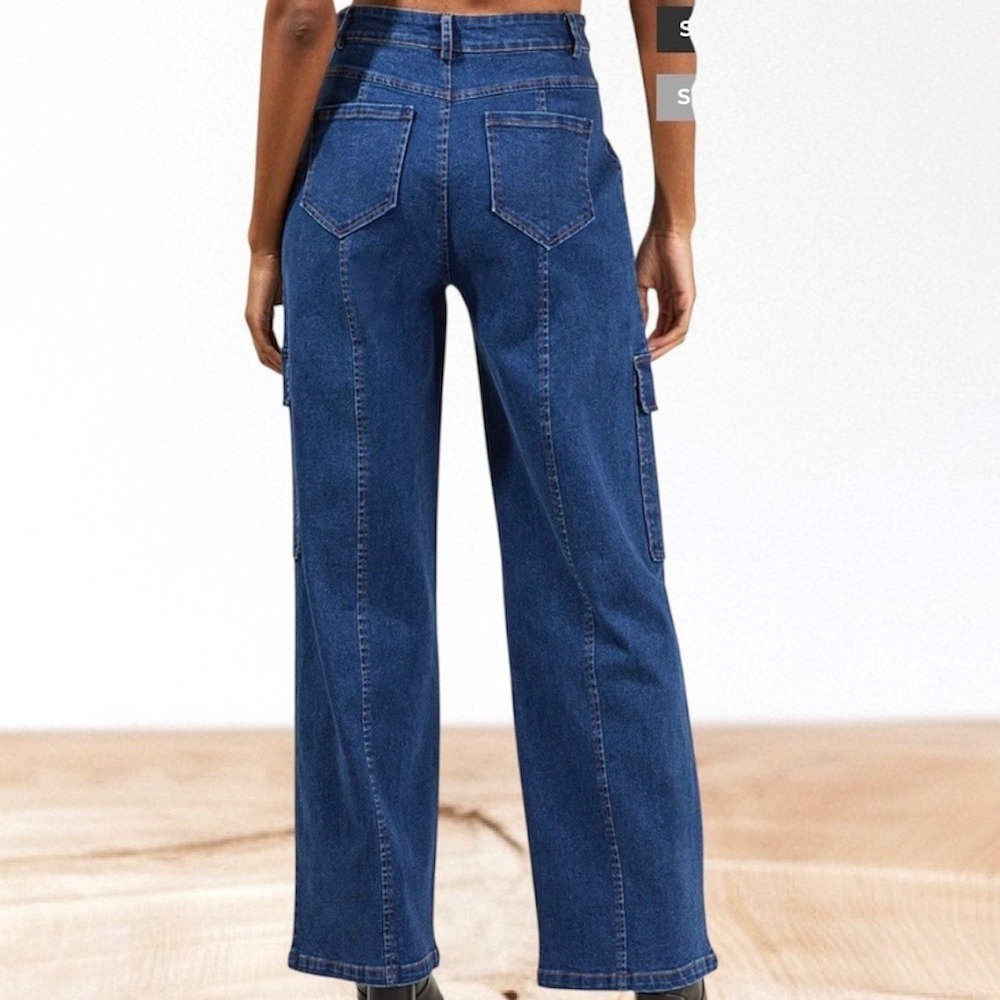 SugarLips Daze Denim Cargo Wide Leg Pants Mid-Blue Size Large - Picture 2 of 12